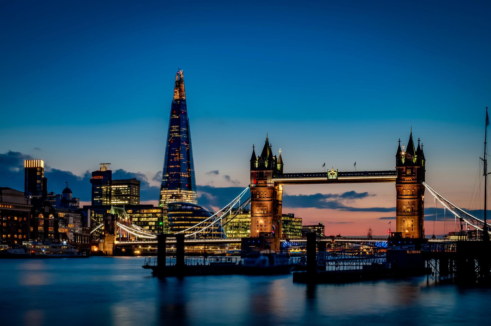 Tower bridge and the sky London skyline at night